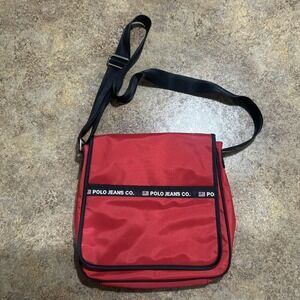VTG Y2k Polo Ralph Lauren Red & Black Nylon Tote Bag With  Crossbody Jeans Co